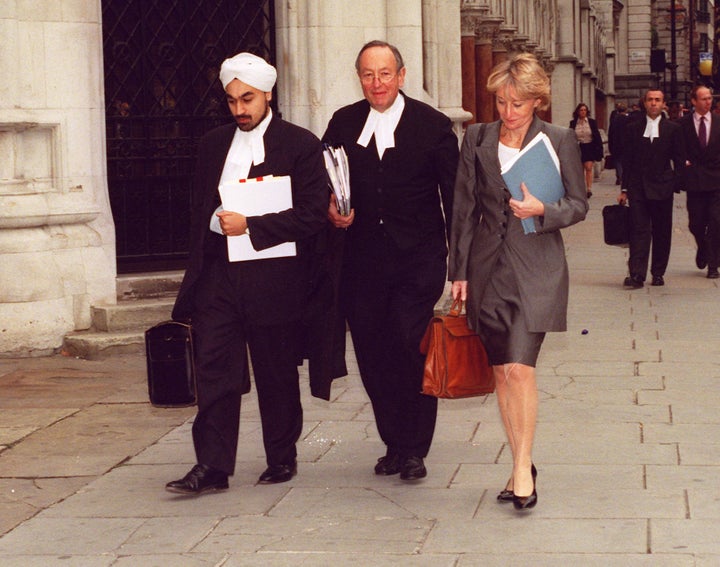 Left to right: Pushbinder Saini, Lord Lester and Gai Teltow in 1997, when they represented a terminally ill woman seeking to give her GP the legal right to assist her suicide