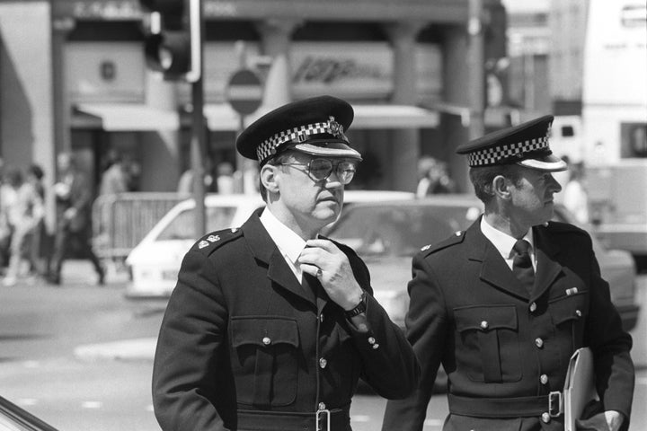 David Duckenfield preparing to face a Hillsborough disaster inquiry in Sheffield, 1989