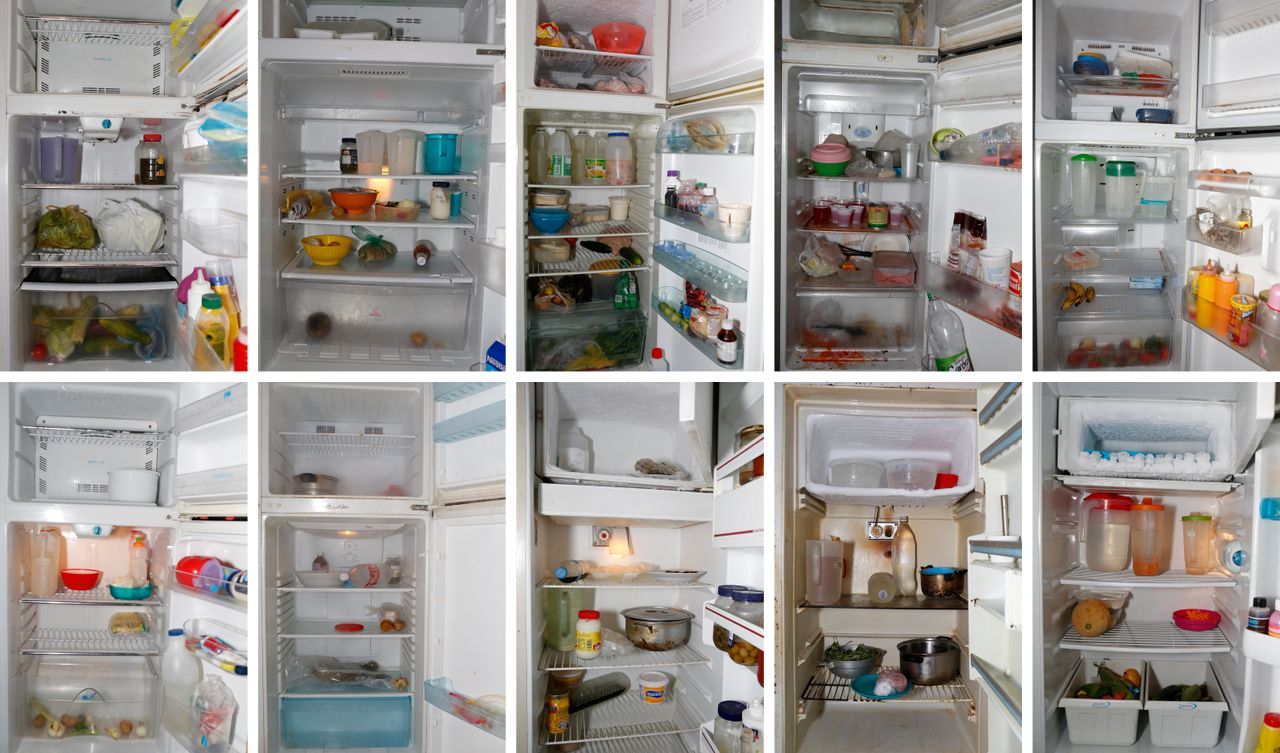 Amid a severe recession and dysfunctional state-run economy, poorer families say they are sometimes skipping meals. This combination photo shows the contents of people's fridges in Caracas, Venezuela in April 2016.