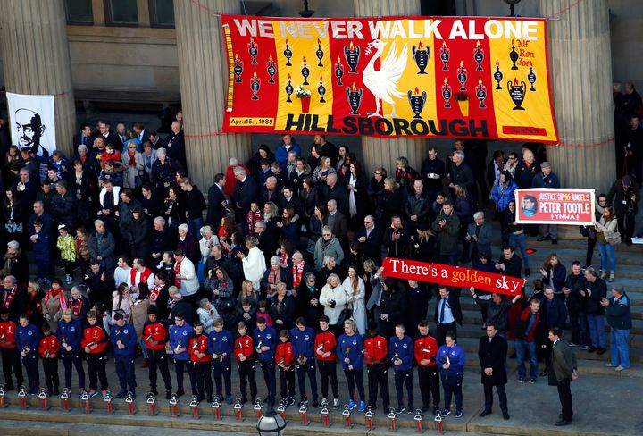 <strong>Family members of the Hillsborough victims attend a commemorative event at St George's Hall in Liverpool.</strong>