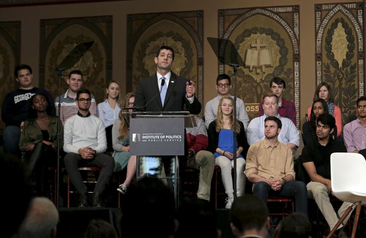 Speaker Paul Ryan, speaking to Georgetown students Wednesday, said the Confederate flag is a symbol of division.