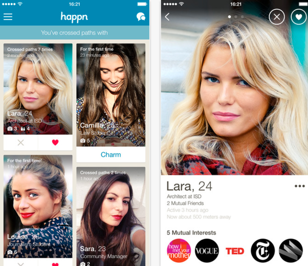 Happn is an app powered by real life interactions and is location-based.