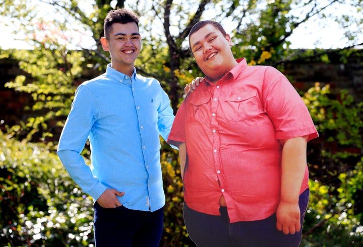 Bales with a cardboard cut-out of his former self.