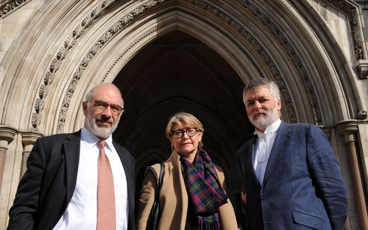 (From the left) Lawyer Richard Stein, Jacquelyn MacLennan and Aidan O'Neill QC outside the High Court in London.