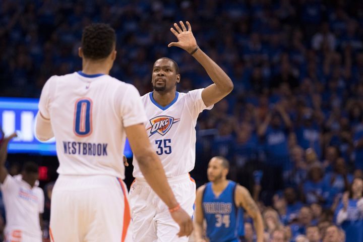 Kevin Durant averages 49.2 points per 48 minutes during "clutch time," compared to Russell Westbrook's 39.3 points.