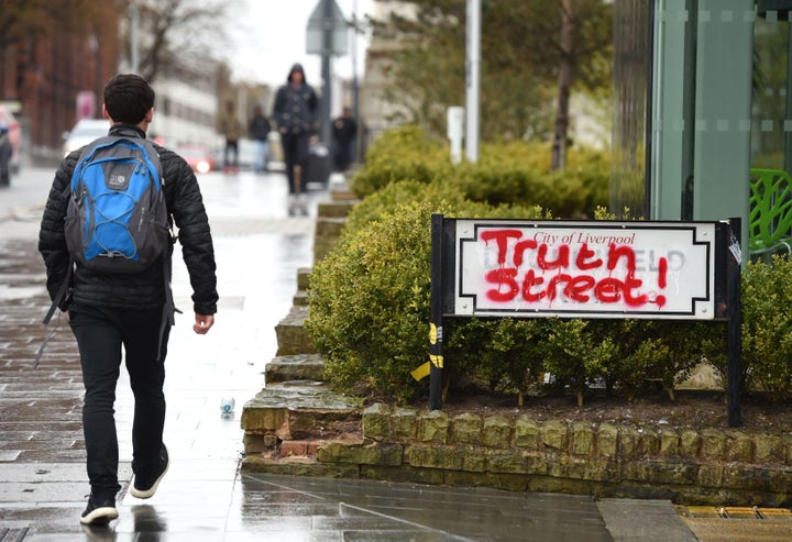 Duckinfield Street has been renamed Truth Street by angry Liverpudlians in order to distance the city from shamed police officer David Duckenfield.