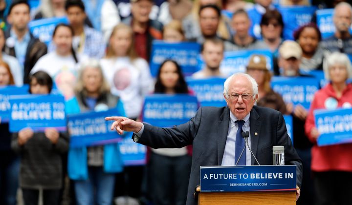 Democratic presidential candidate Sen. Bernie Sanders (I-Vt.) speaks during a rally in Springfield, Oregon, Thursday, April 28, 2016.