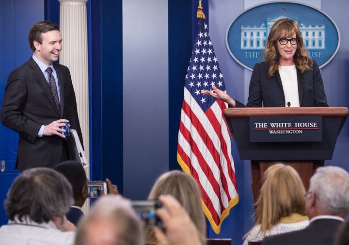 Allison Janney took over for White House Press Secretary Josh Earnest during Friday's press briefing to highlight a White House initiative to prevent prescription drug abuse and heroin use and help those who need treatment.