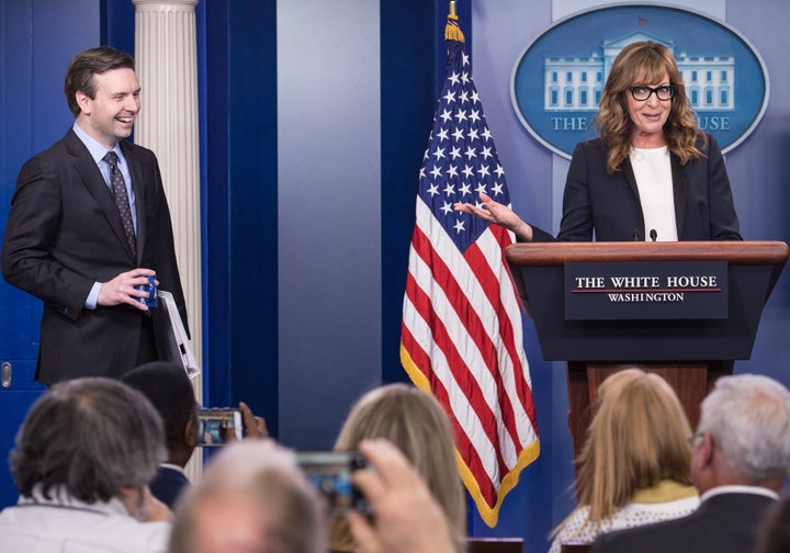 Allison Janney took over for White House Press Secretary Josh Earnest during Friday's press briefing to highlight a White House initiative to prevent prescription drug abuse and heroin use and help those who need treatment.