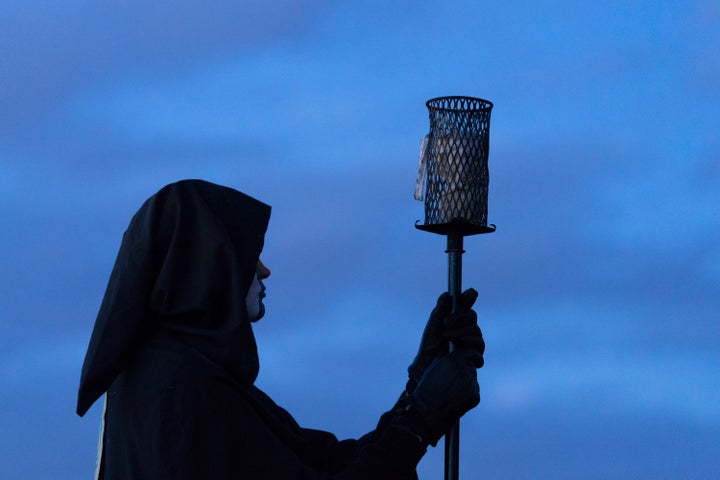 Beltane Fire Society performers celebrate the coming of summer by participating in the Beltane Fire Festival on Calton Hill A