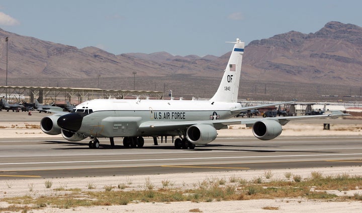 United States Air Force RC-135 RIVET JOINT aircraft takes off from Nellis Air Force Base while participating in the Joint Exp