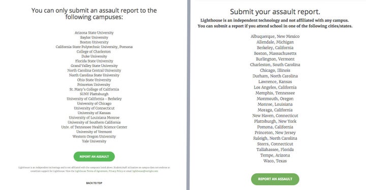At left, a screenshot of the campuses Lighthouse listed on its website. At right, a more recent screenshot of the s