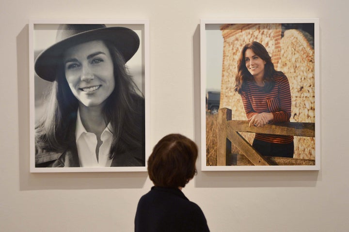 The two photos of the Duchess of Cambridge on display at London's National Portrait Gallery.