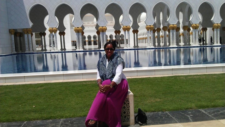 Enjoying a beautiful day at the Grand Mosque Abu Dhabi.