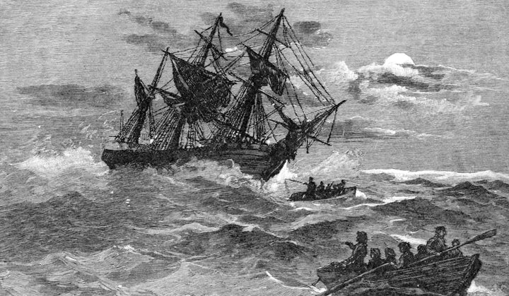 A late 19th-century engraving from "Picturesque Atlas of Australasia, Vol I" by Andrew Garran shows the HMS Endeavour ag