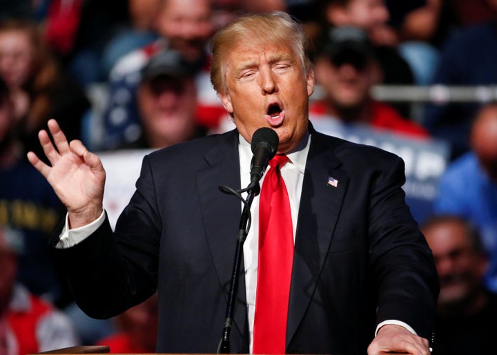Donald Trump speaks during a campaign rally at the Allen County War Memorial Coliseum in Fort Wayne, Indiana on May