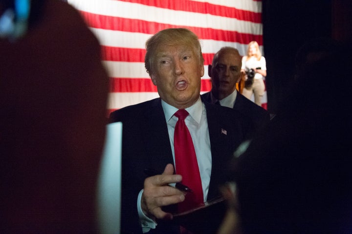 Donald Trump greets guests at a rally at the Indiana Theater on May 1, 2016 in Terre Haute, Indiana.