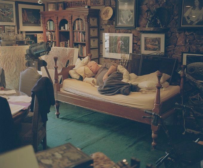 Former CIA pilot John Lear, known as The Godfather of Conspiracy, takes a nap in his office on the outskirts of Las Vegas.