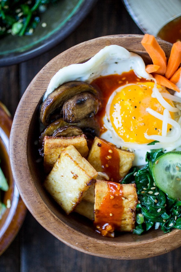 Get the Vegetarian Korean Bibimbap Bowls recipe from The Wanderlust Kitchen