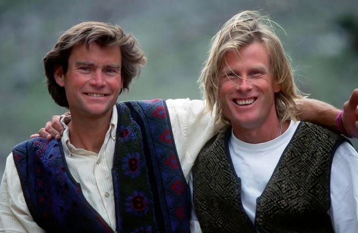 Alex Lowe (left) went missing in 1999 after an avalanche hit in the Himalayas. He is pictured with Conrad Anker.