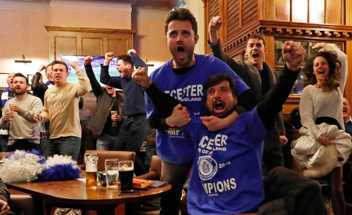 Leicester City fans watching the Chelsea v Tottenham Hotspur game.