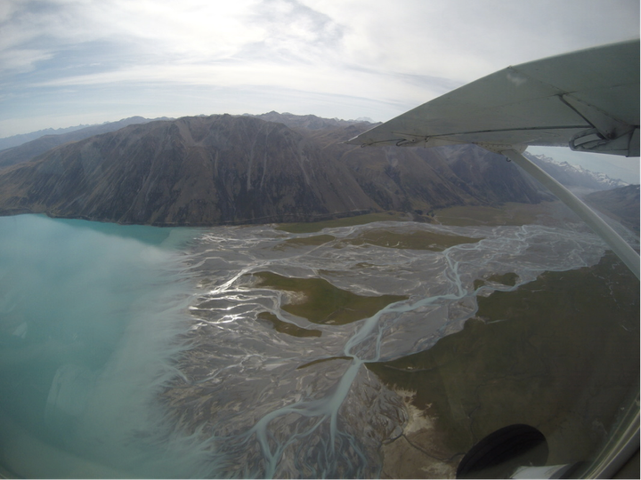 View from our flight over a glacial lake