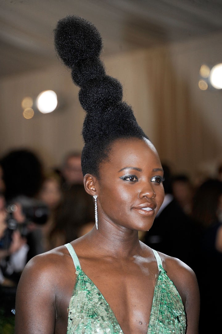 Lupita Nyong'o's towering topknot at the 2016 Met Gala. 