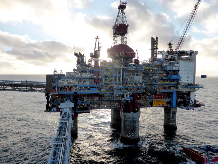 Oil and gas company Statoil drilling and accommodation platform Sleipner A is pictured in the offshore near the Stavanger, Norway, February 11, 2016.