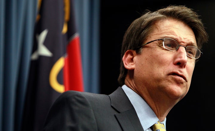 Somehow, Gov. Pat McCrory (R) thinks his law banning transgender people from using the right bathrooms is unrelated to LGBT discrimination.