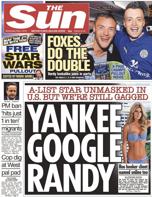 'Yankee Google Randy': Wednesday's front page of The Sun