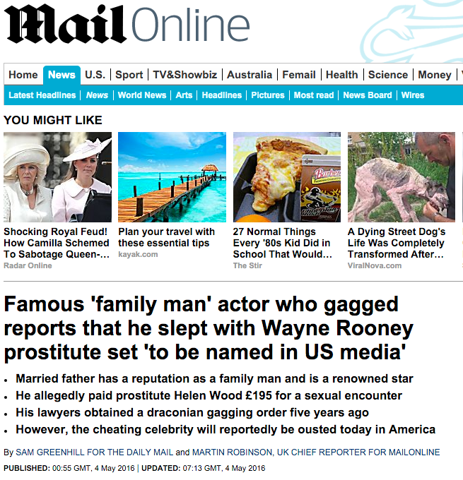 <strong>Named in America: The Mail Online today also reported the celebrity injunction</strong>