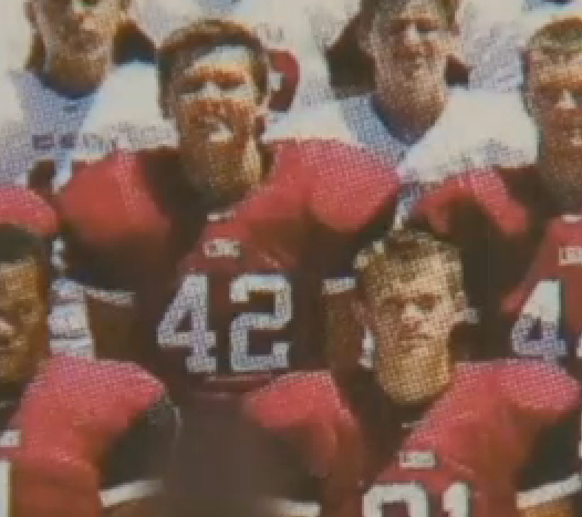 A blurred image of the yearbook photo, with Osborn wearing his '42' jersey, as broadcast on American television