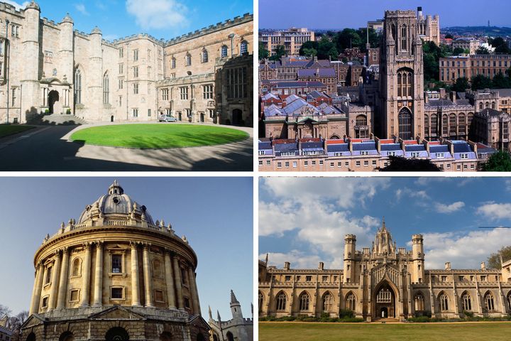 (Clockwise from top left) Durham, Bristol, have fallen out of the top 100, while Oxford and Cambridge have fallen down the THE World Rankings 2016 compared to a year ago