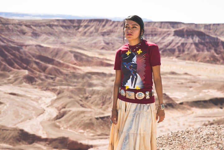 MT Garcia is pictured wearing "Native Protest."