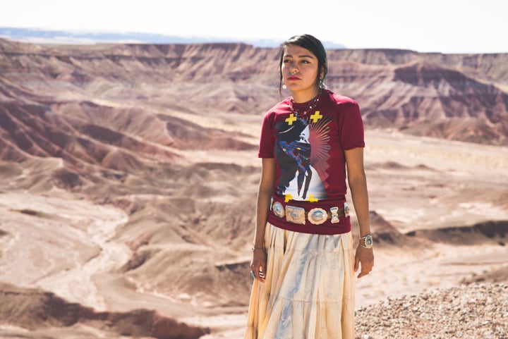 MT Garcia is pictured wearing "Native Protest." 