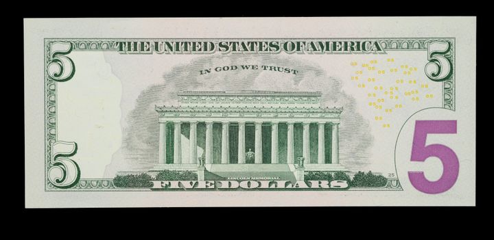 Five-dollar note, United States of America, 2006, depicting the Lincoln Memorial 