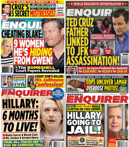This election cycle, The National Enquirer has targeted Ted Cruz and Hillary Clinton, who is likely to face more dire headlines during the general election.