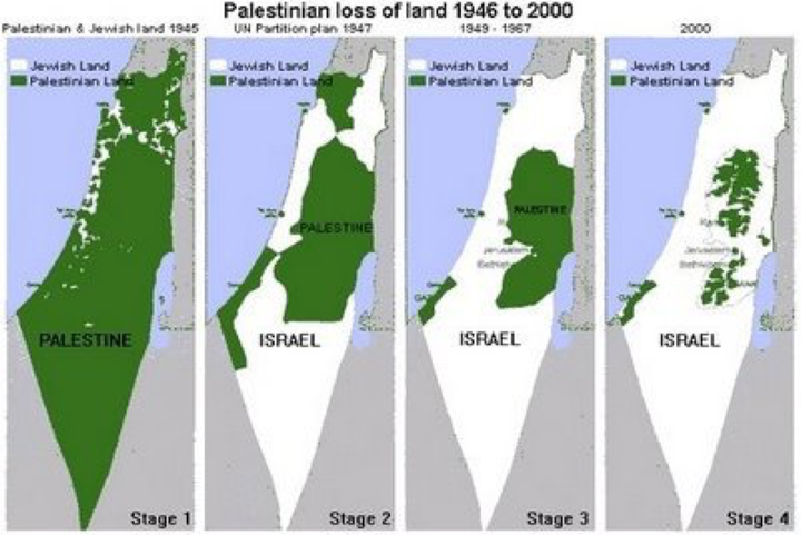 There were about 500,000 Jews in Israel in 1948, but if you saw this map you would never guess that. This also uses "Jewish" in place of "Israeli".