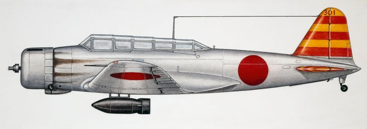 A drawing of a Nakajima B5N "Kate" torpedo bomber aircraft, 1936, Japan.