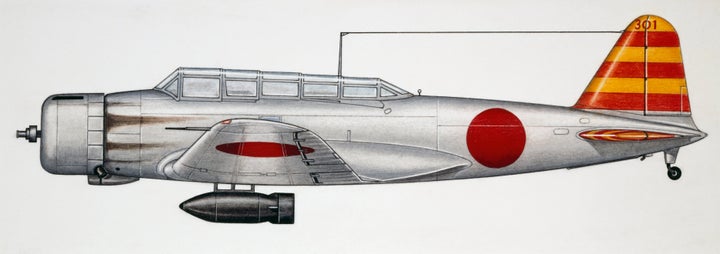 A drawing of a Nakajima B5N "Kate" torpedo bomber aircraft, 1936, Japan.