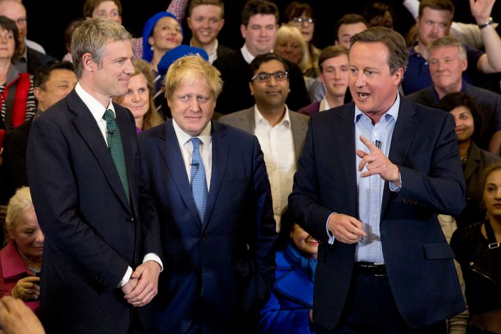 <strong>Second place: Zac Goldsmith with outgoing mayor Boris Johnson and David Cameron on the campaign trail</strong>