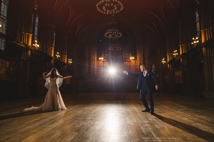 Cassie and Lewis Byrom take their "Harry Potter"-themed wedding to magical levels. 