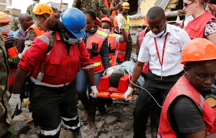 Three people were rescued from the rubble of a building in Nairobi, Kenya, that collapsed six days ago. The death toll f