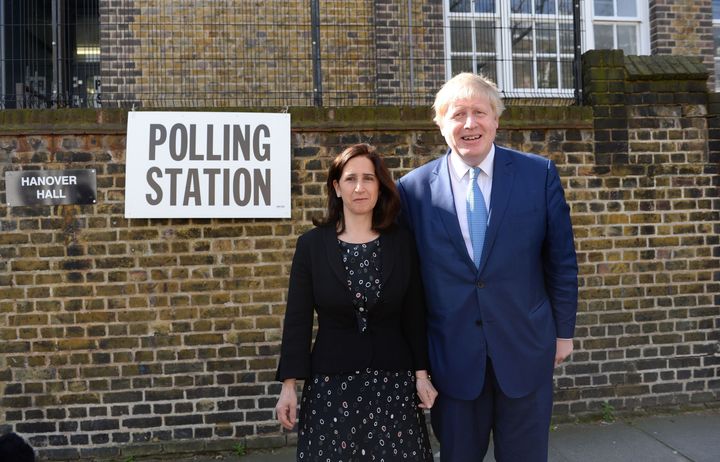 Elections are taking place around the country: Mayor of London Boris Johnson and wife Marina arrive to cast their votes at a polling station in Islington today