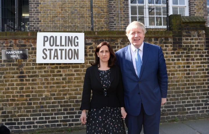 Elections are taking place around the country: Mayor of London Boris Johnson and wife Marina arrive to cast their votes at a polling station in Islington today