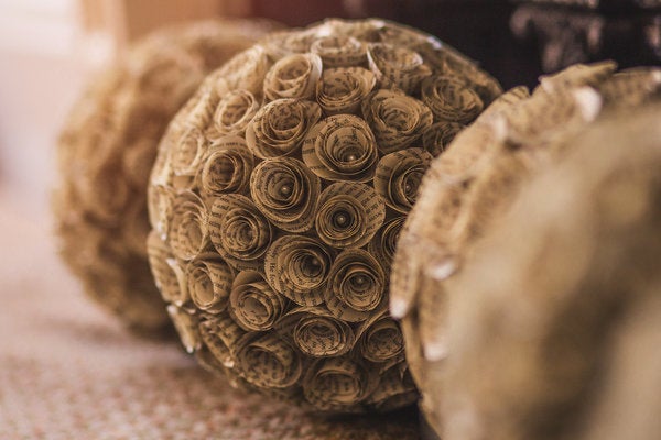 The bouquets were made from pages of "Harry Potter" books.