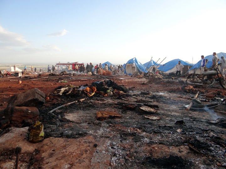 Witnesses said the camp took two direct hits, and many tents were set on fire.