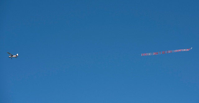 Progressive groups sponsored a banner flyover targeting Google on April 28. The message on the banner was: "Google: Don'