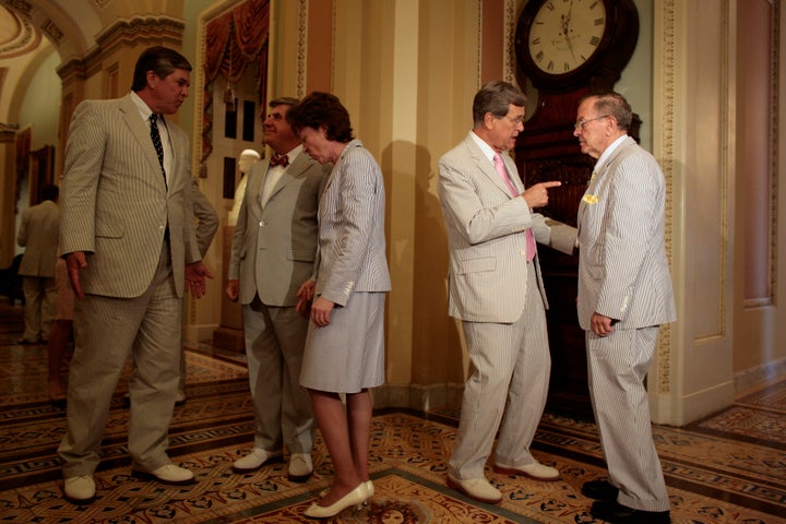 U.S. senators have come to celebrate seersuckers every year on Seersucker Day, and here they politick in comfort in 2007.