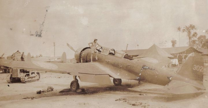 The Nakajima B5N "Kate" bomber, tail number 302, is pictured shortly after its arrival at Jacquinot Bay in 1945.